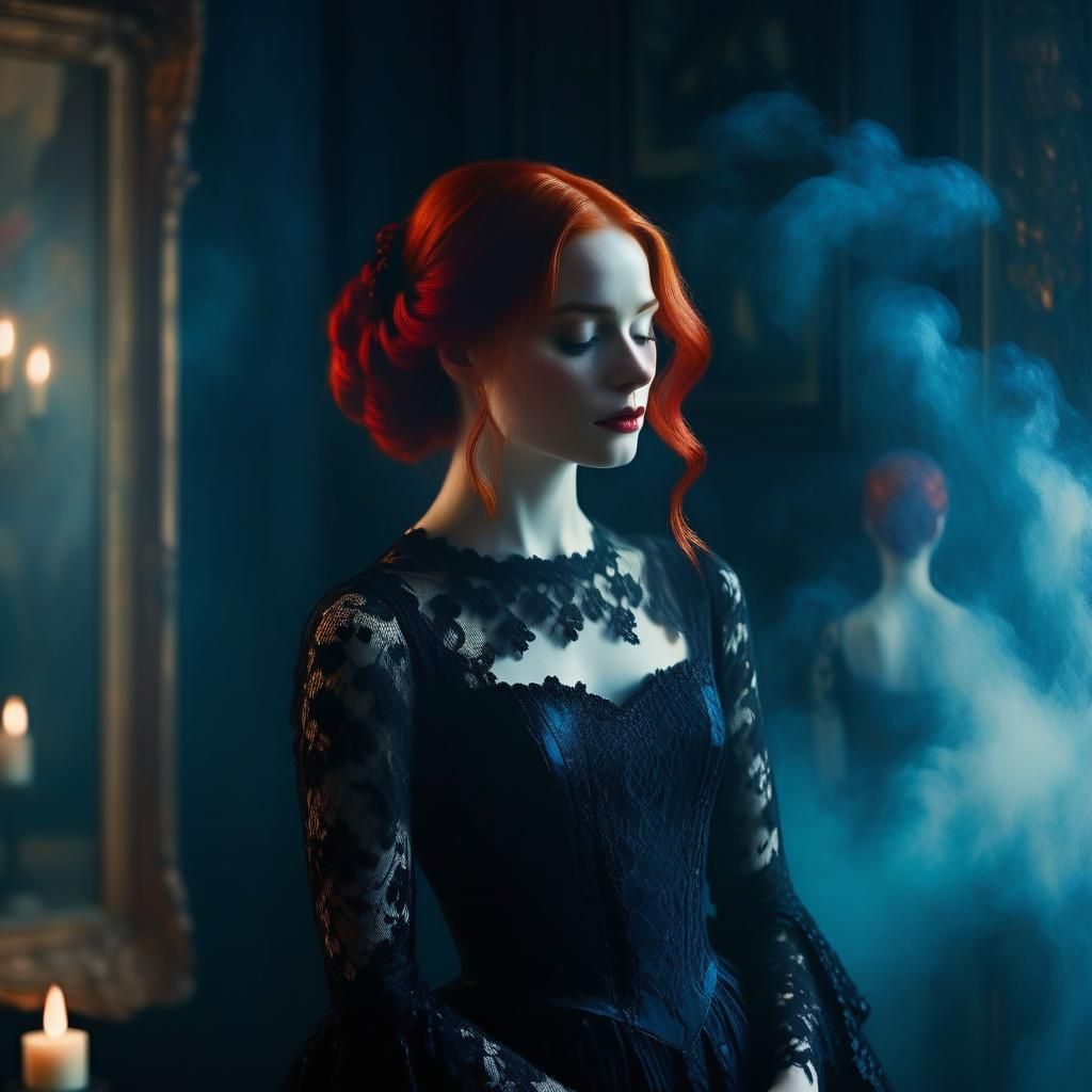 Woman in Lace Gown: Oil Painting in Art Deco Style