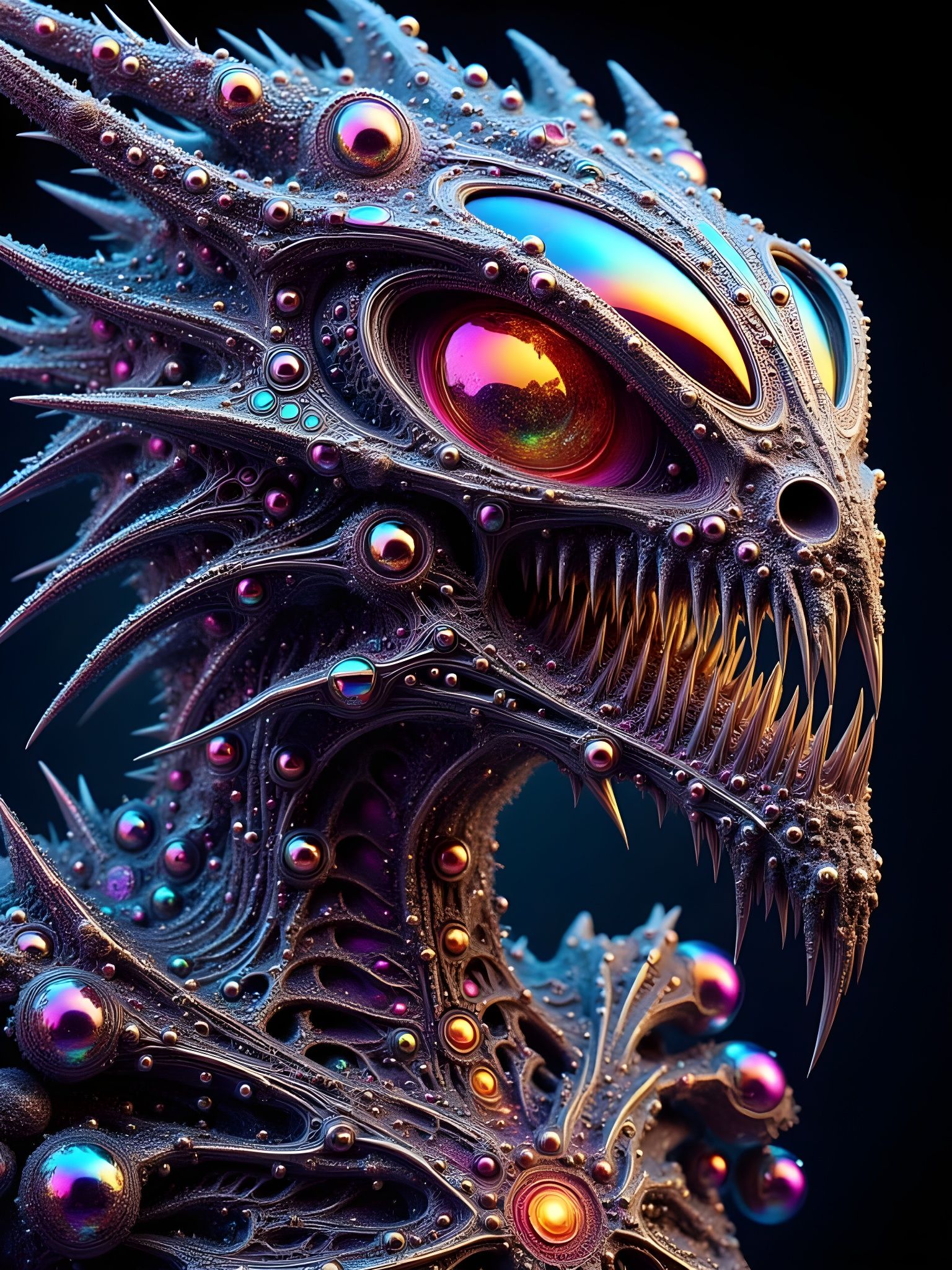 Skeletal Steampunk Dragon Guitar with Lava Details