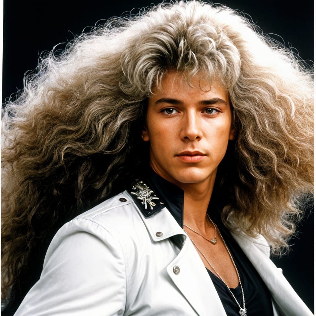 Stunning Eighties Rocker with Grandiose Mullet in Retro Glam...