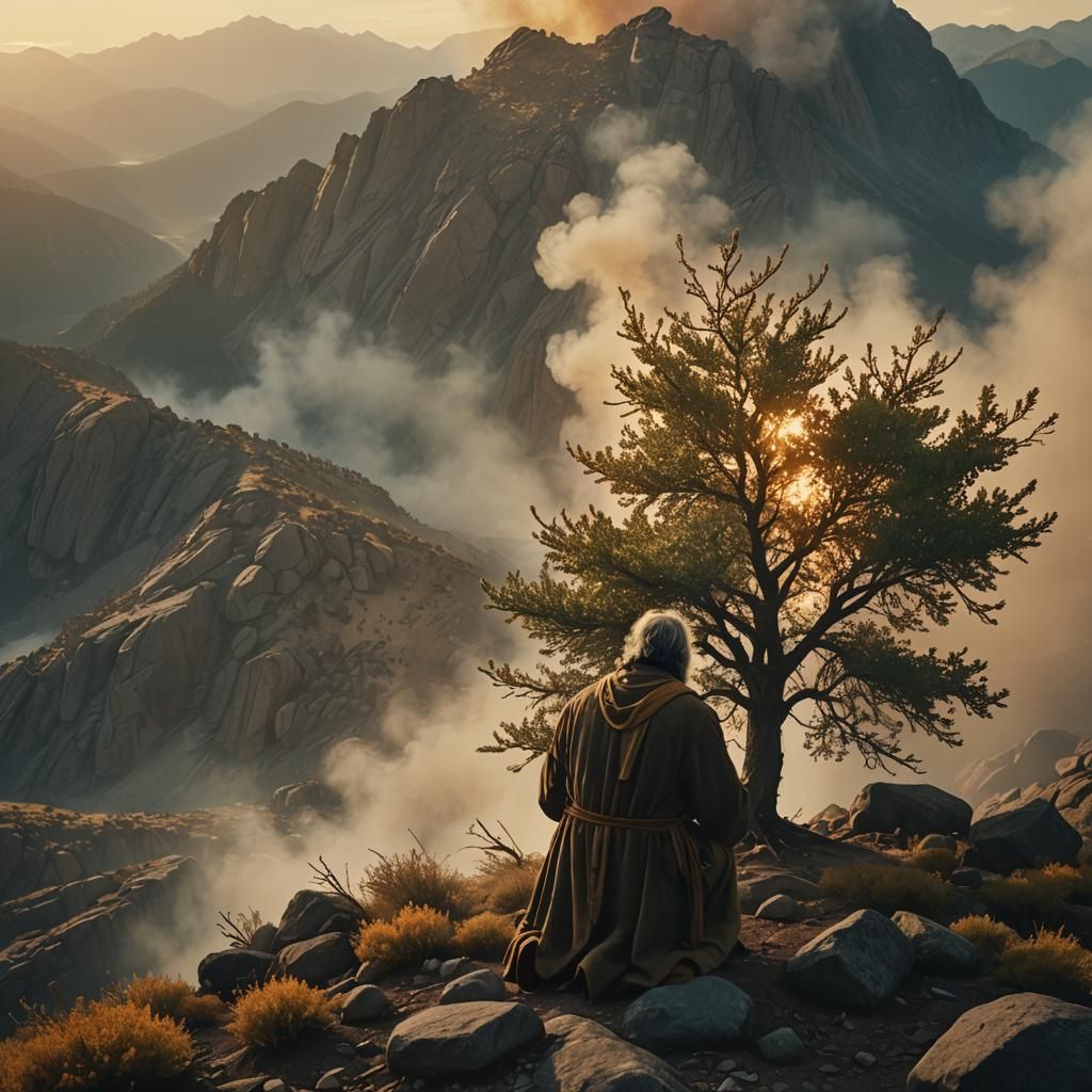 Moses and the Burning Bush: Cinematic Still