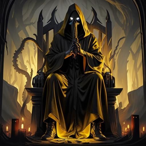 Hastur: Eldritch God in Yellow Robe on Throne