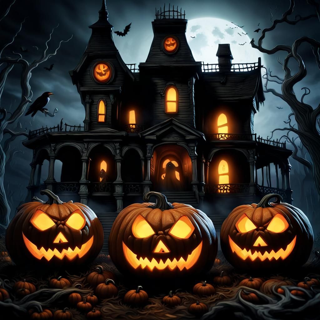 Sinister Jack O'Lantern in Tim Burton Haunted Scene