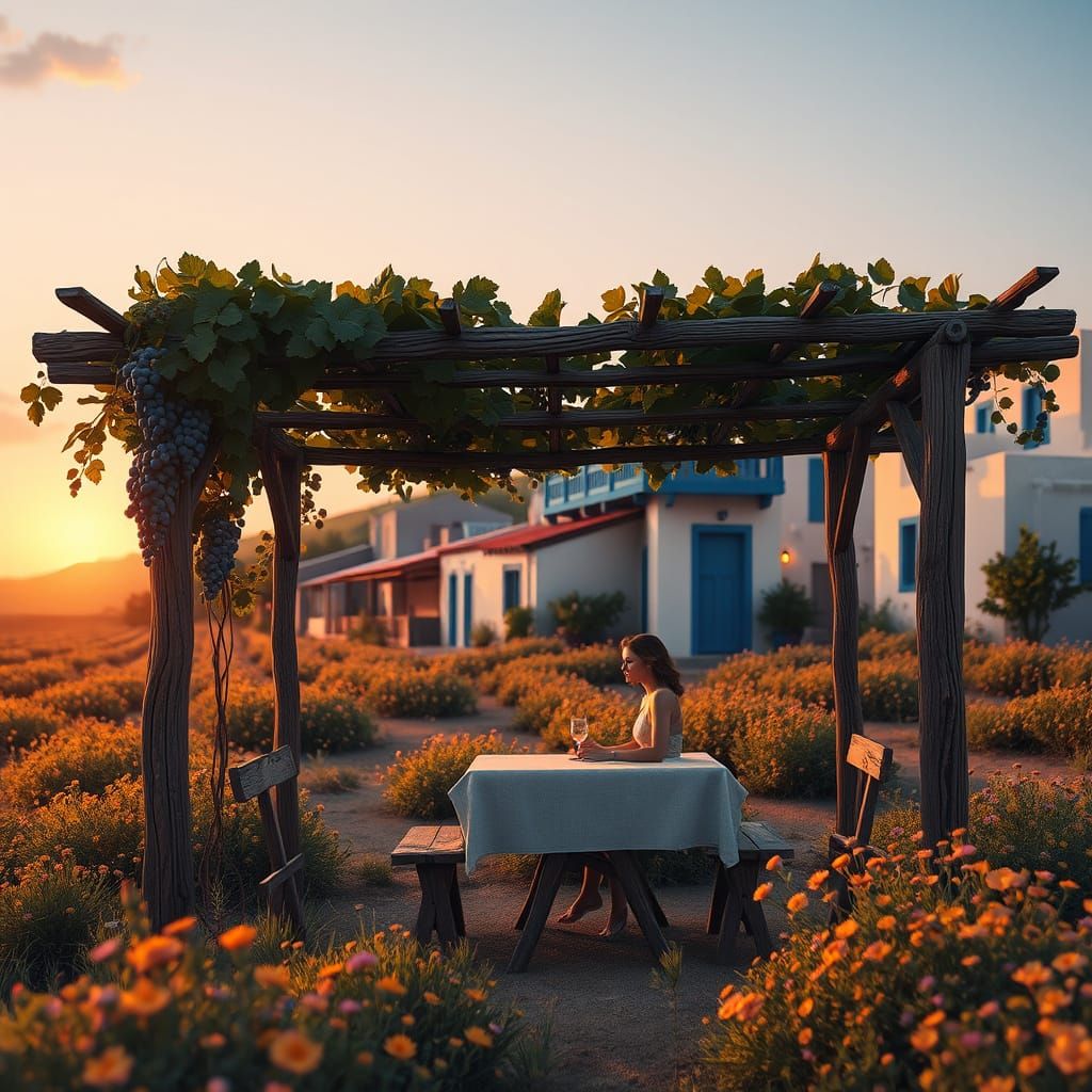 Mediterranean Vineyard Scene in Ghibli Style