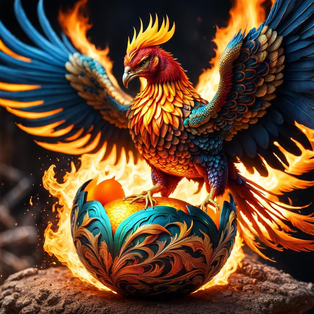 mythical phoenix hatching from an firey golden egg