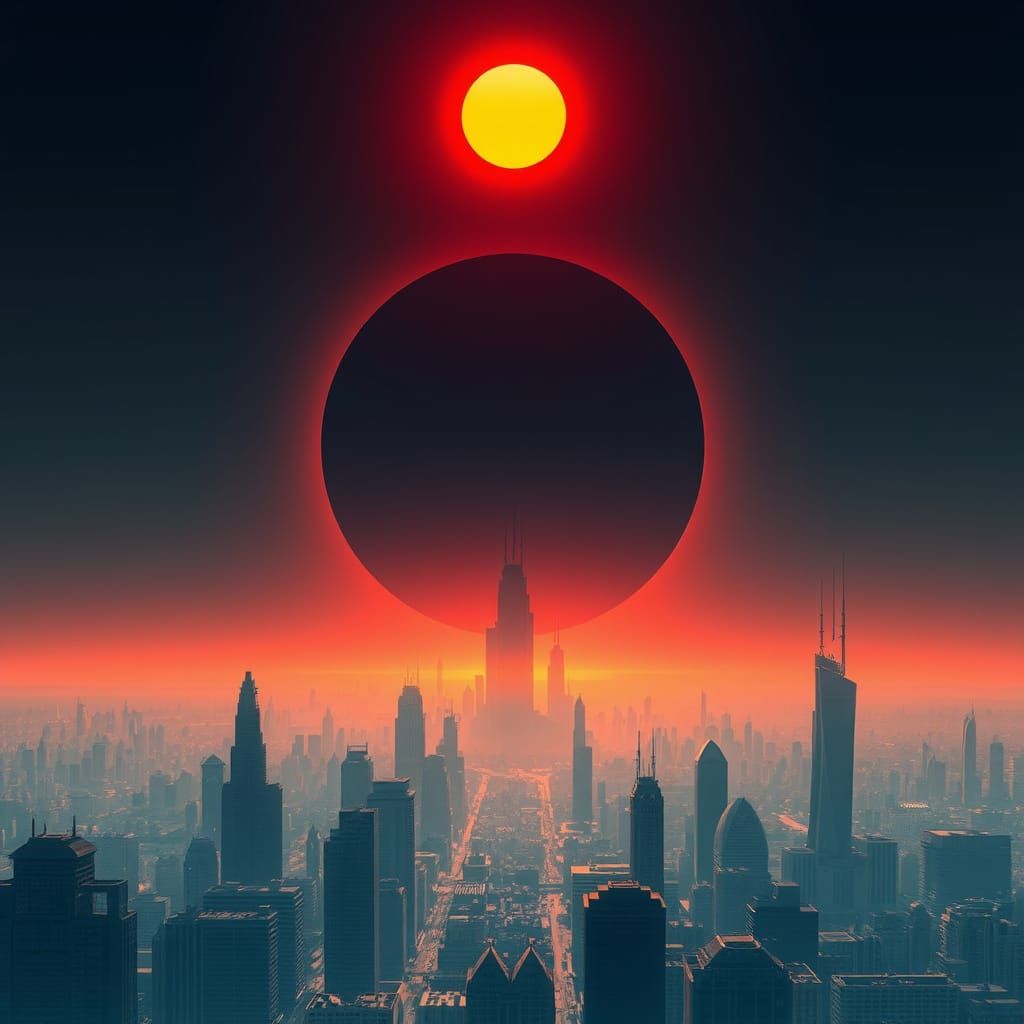 Black Sun Rises Over Futuristic Cityscape