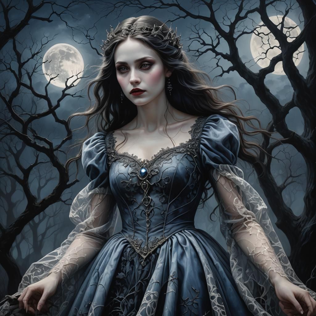 Ethereal Moon Goddess in Gothic Surrealism Style