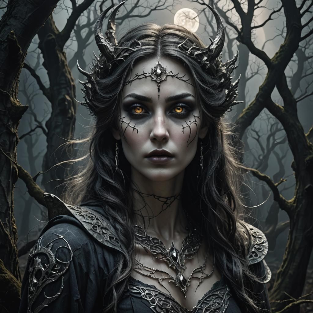 Ethereal Moon Goddess Portrait in Dark Fantasy Style