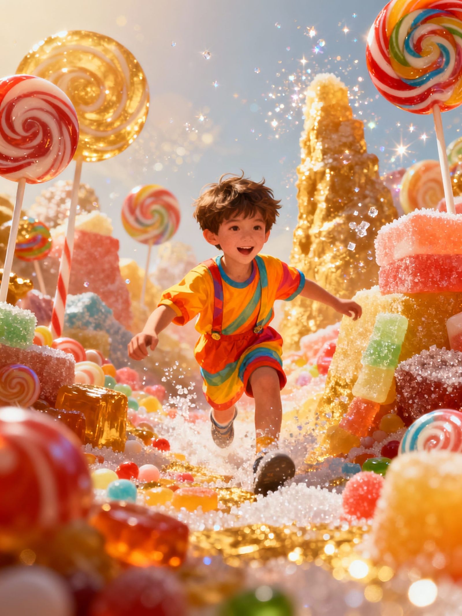 Boy Plays in Vibrant Candy Landscape