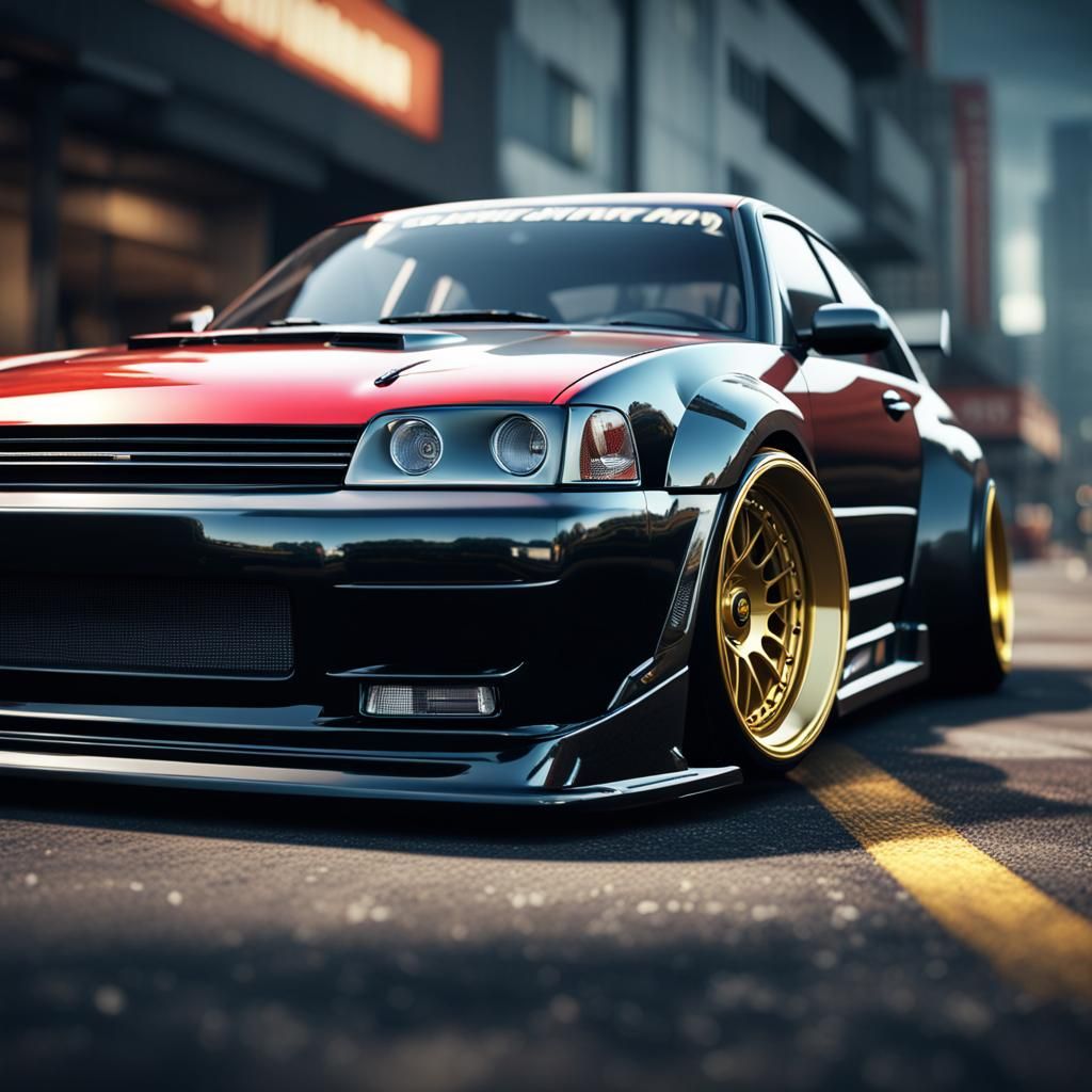 Slammed Car with Deep Dish Wheels, 3D Render