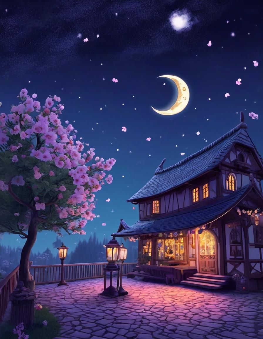 Enchanting Wizard with Flowers and Moon