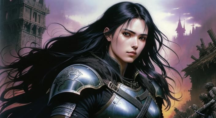 Medieval Woman Warrior in Dark Fantasy Style