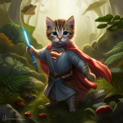 Kitten Jedi Knight with Laser Sword