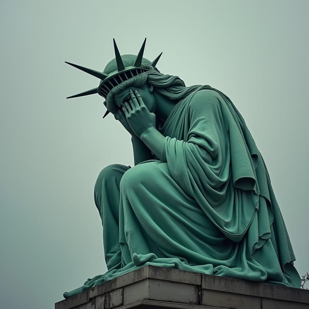 Statue of Liberty Crying in Despair