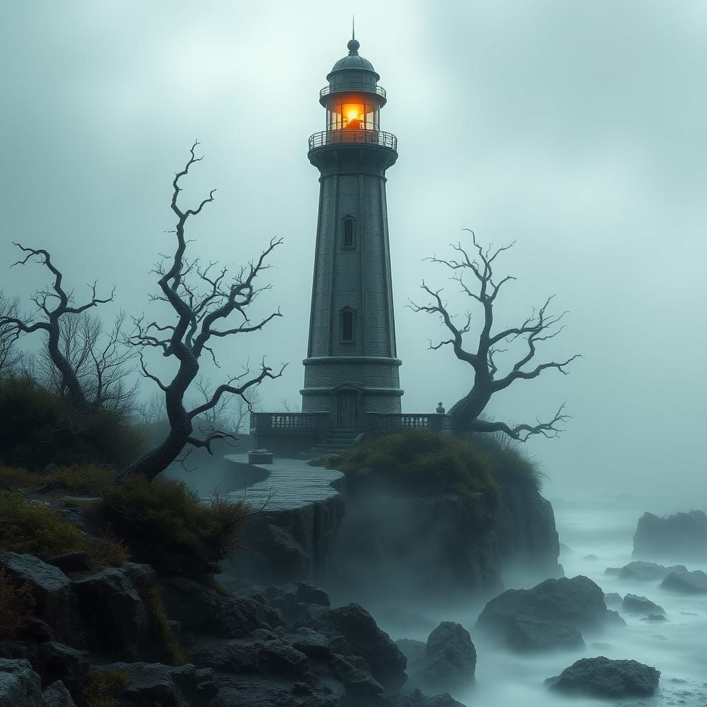 Ancient Lighthouse in a Haunting Coastal Landscape