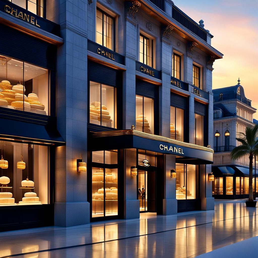 Luxurious Chanel Store on Beach at Dusk