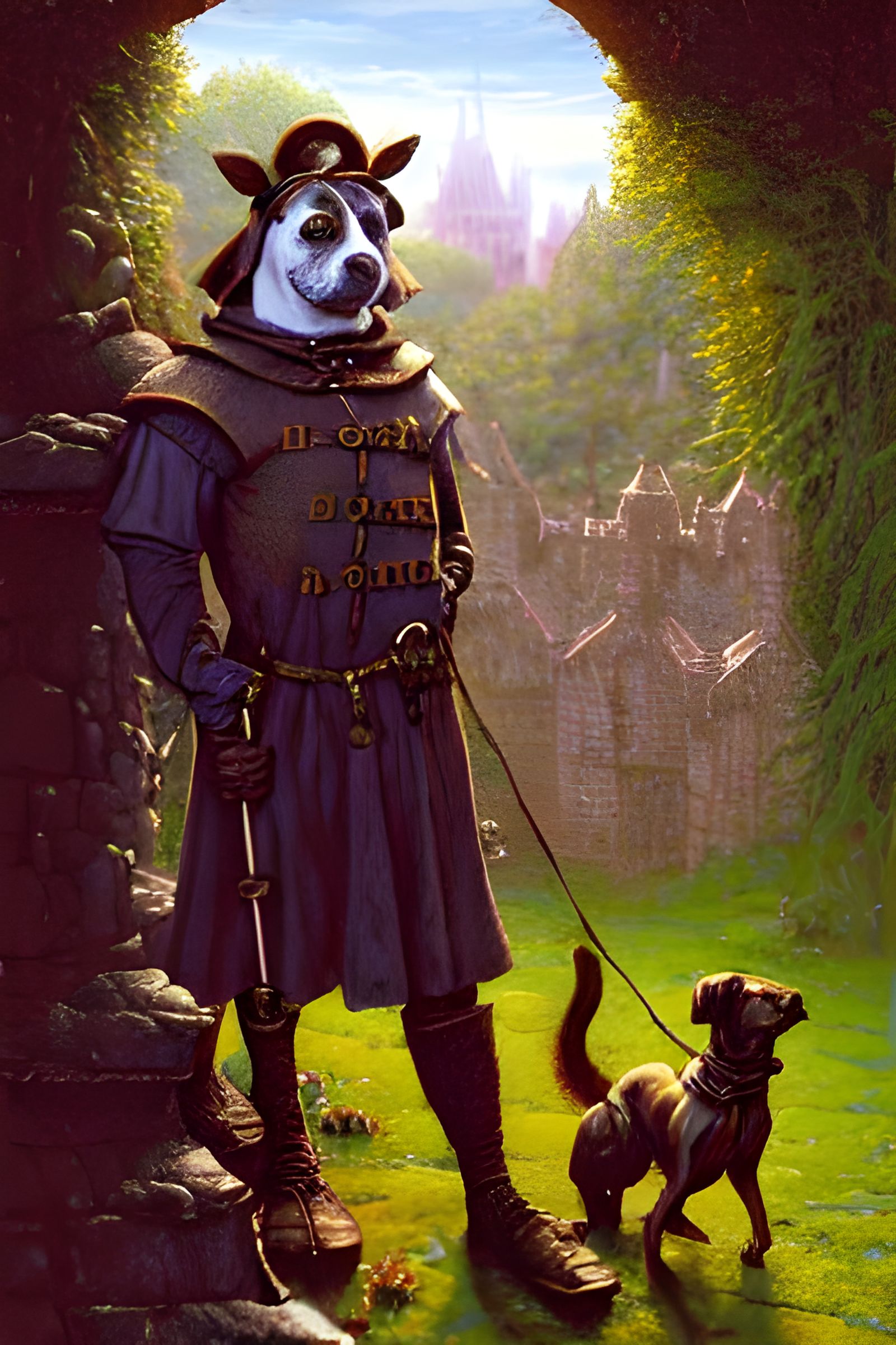 Comical Medieval Dog Watchman in Deep Color