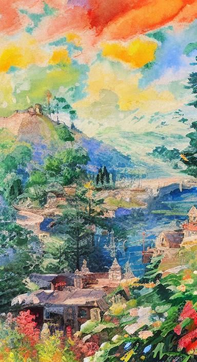Gouache Painting of 諸事如意 in Impressionist Style