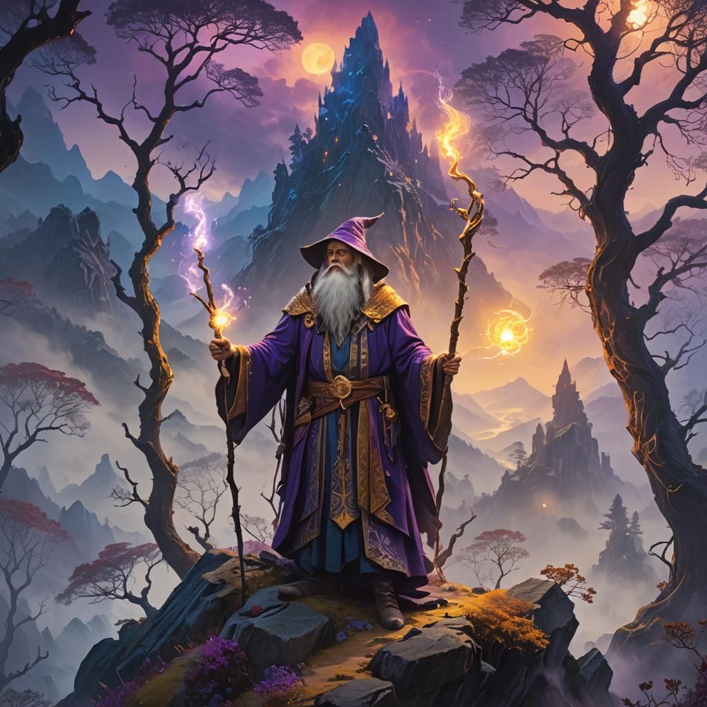 Wizard on Misty Peak in Fantasy Concept Art