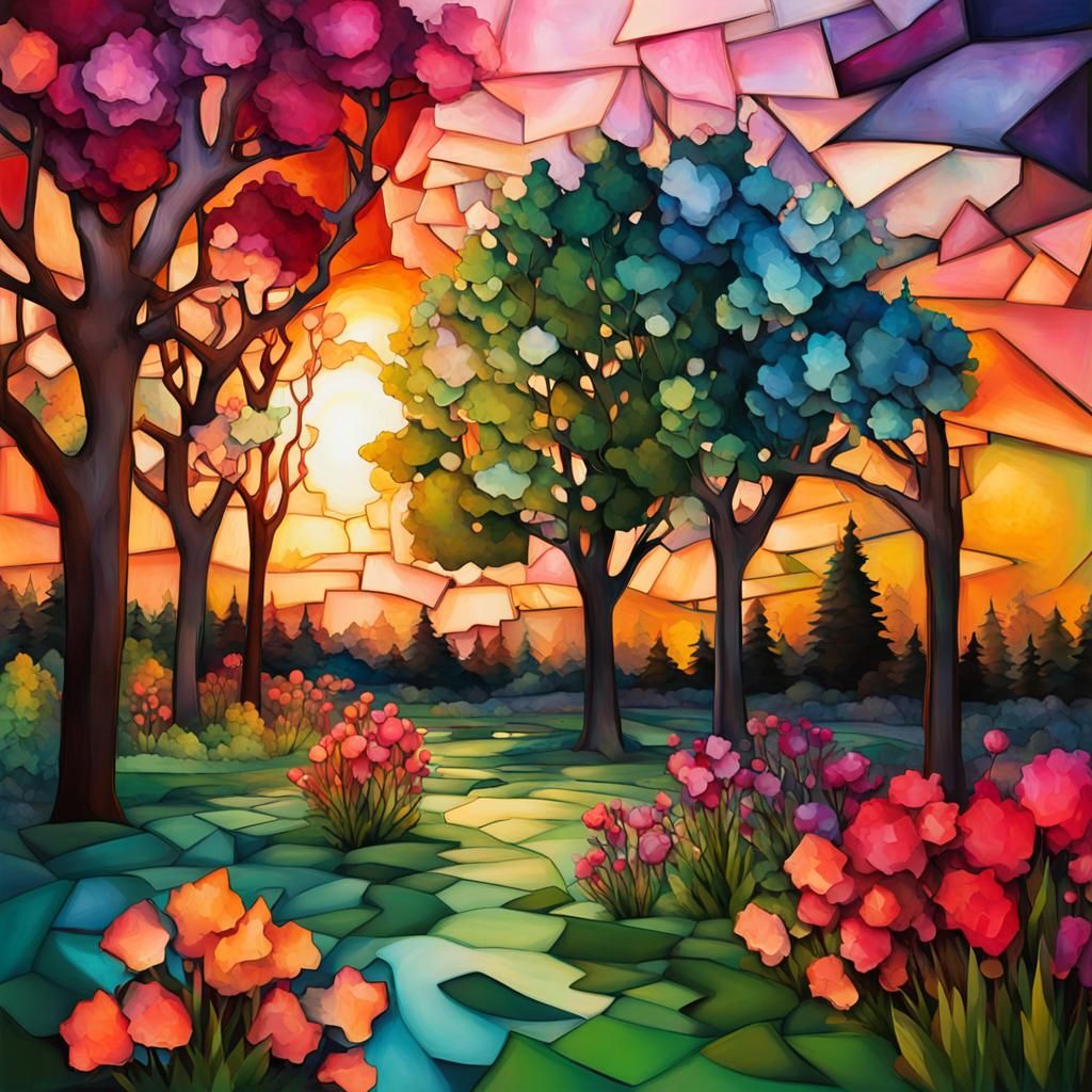Spring Garden with Cubist Alcohol Ink Effect