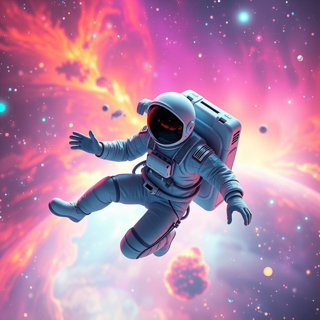Sleek Astronaut in Vibrant Galaxy