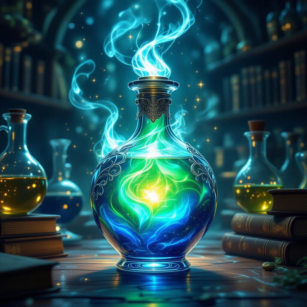 Ethereal Magic Potion in Ornate Vial - Fantasy Art