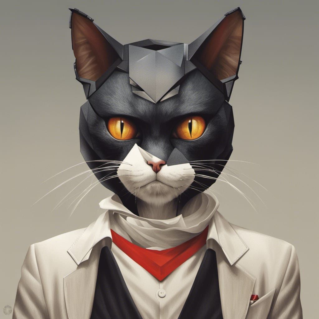 Anthropomorphic Origami Cat Knight Portrait