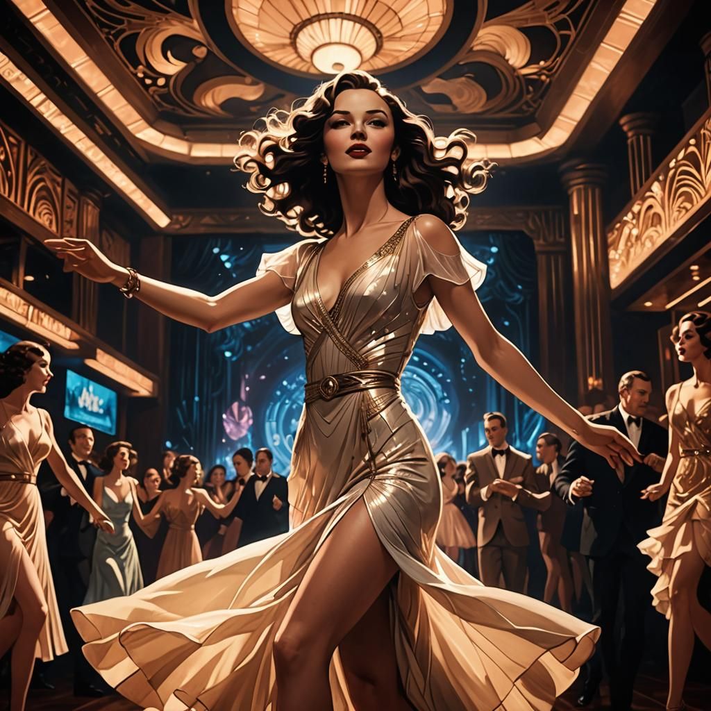 Decadent Art Deco Nightclub Scene in Film Noir Style