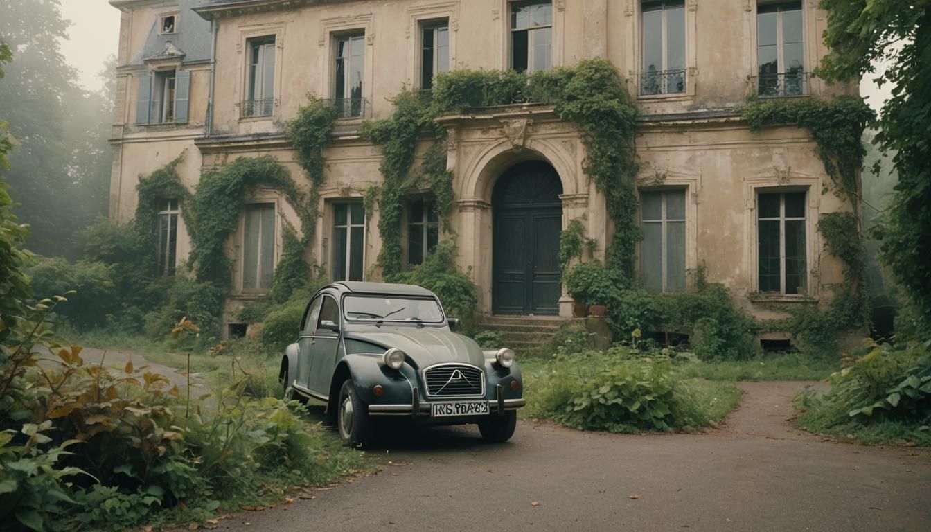 Misty Abandoned French Mansion with Citroen 2CV