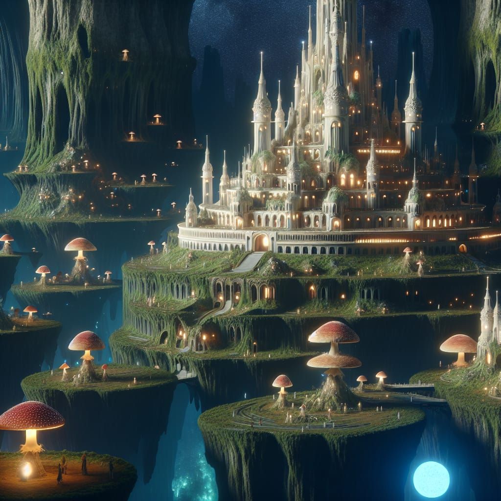 Enchanted Mushroom Village at Night