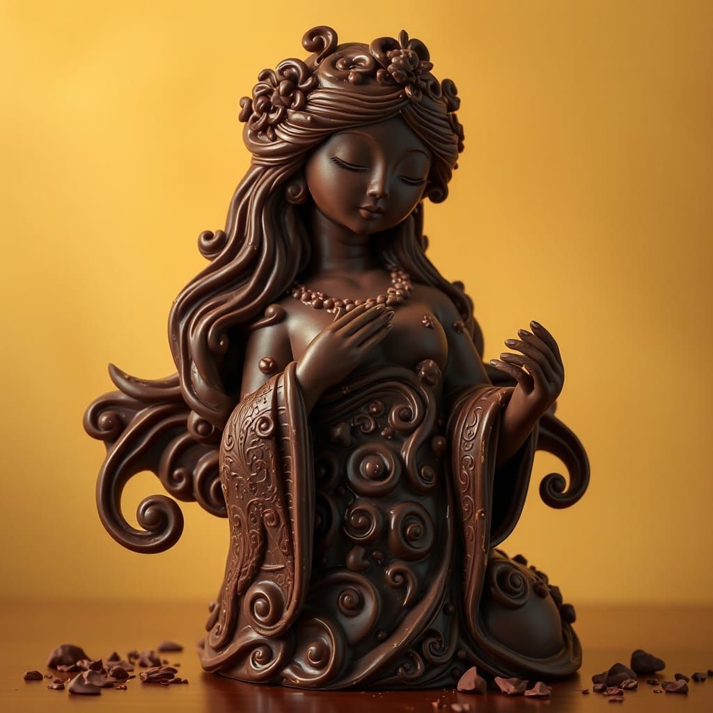 Chocolate Goddess in Dreamlike Art Nouveau Style