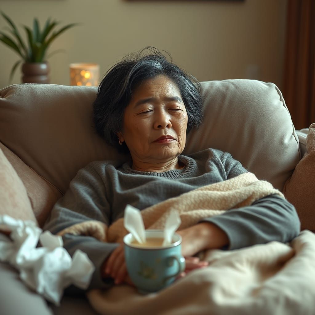 Asian Woman Resting, Expressive Modern Art Style