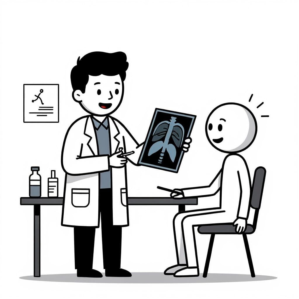 Stick Figure Doctor Explains X-ray to Patient