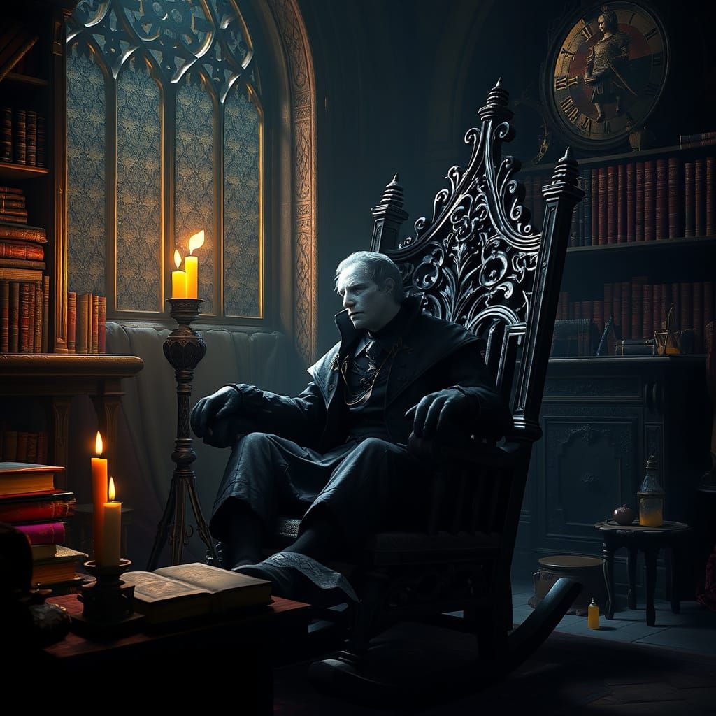 Mordred in Gothic Chamber, Dark Fantasy Art