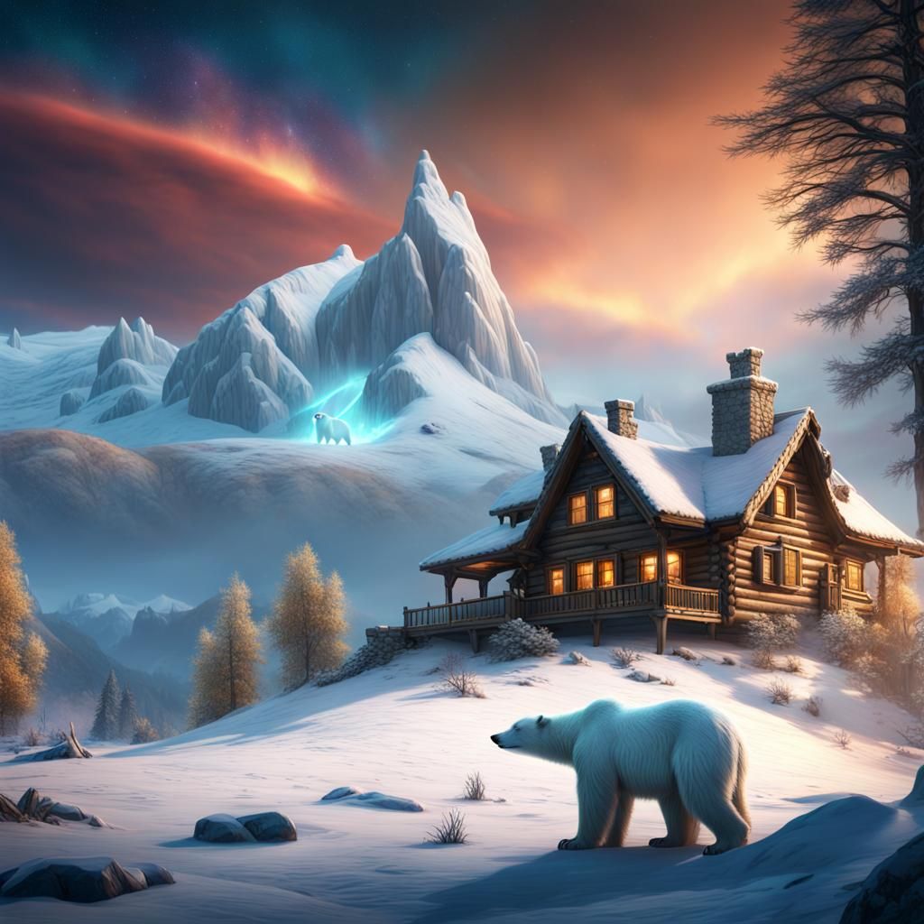 Armored Polar Bear Chase Under Aurora Borealis