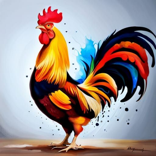 Striking Rooster with Ink Splash in Watercolor Style