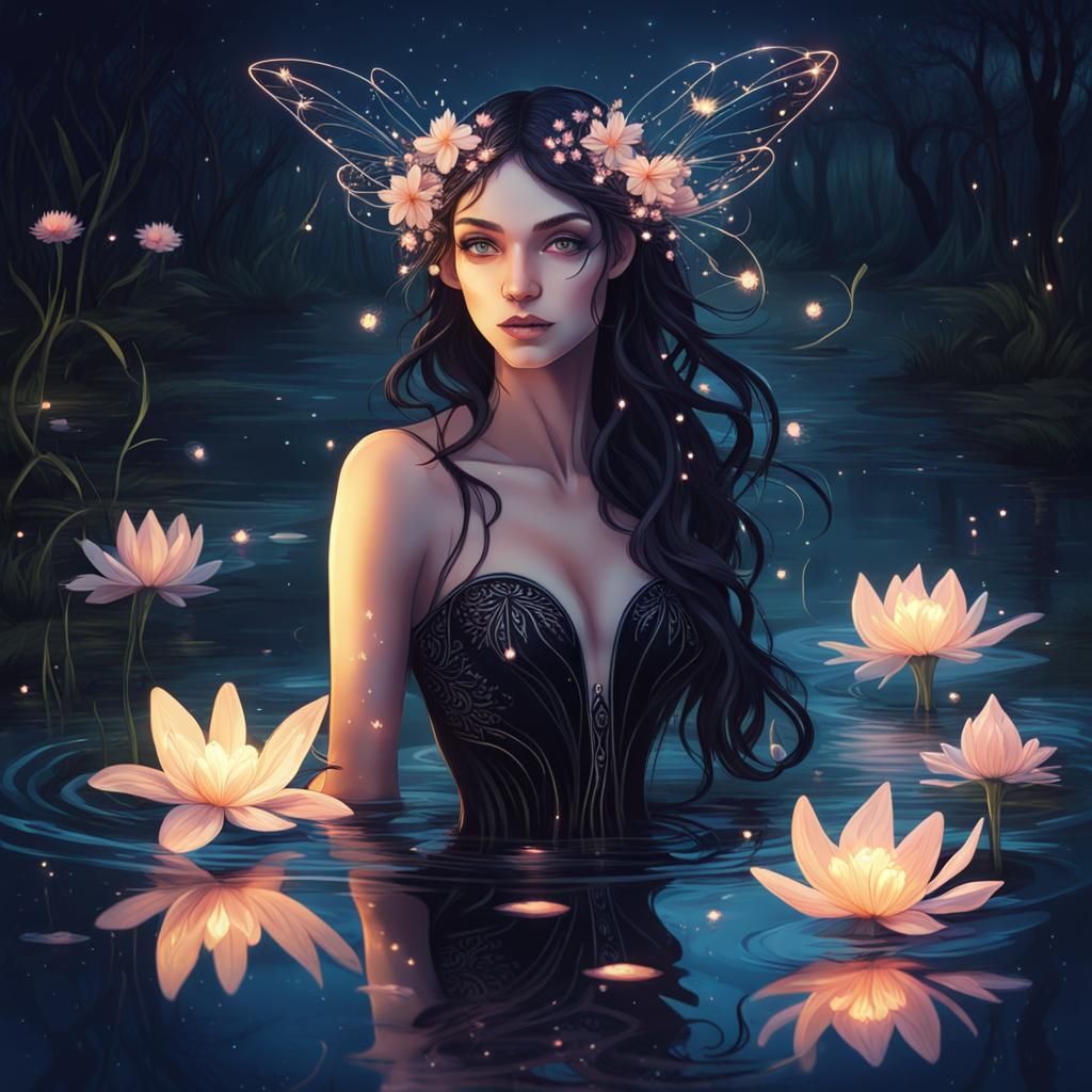 Ethereal Dark Fairy in Art Nouveau Style