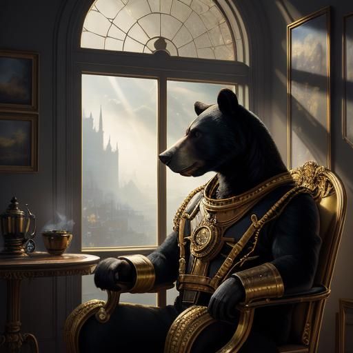 Bear Smokes Cigar in Diving Suit, Rembrandt-esque