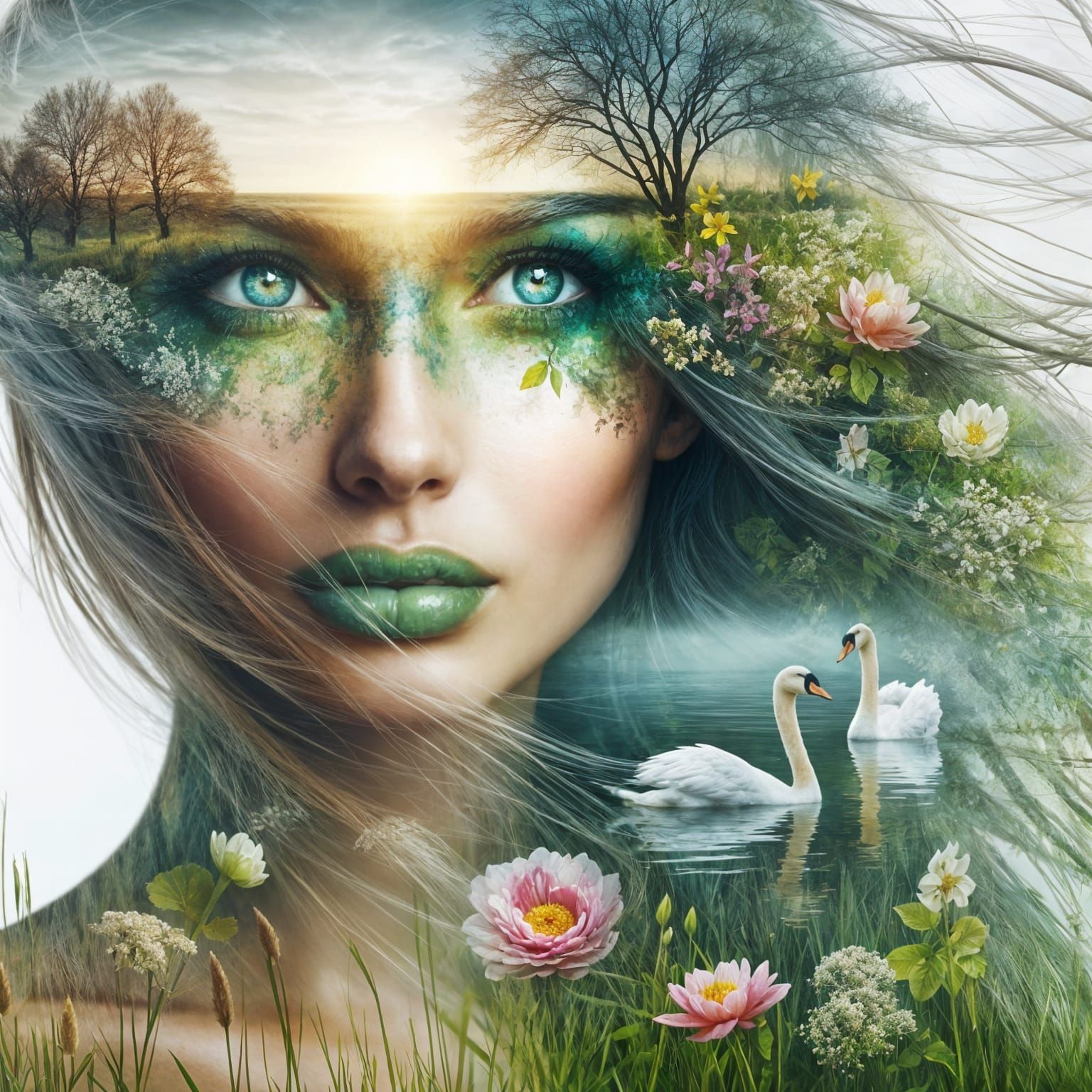 Mother Nature Double Exposure Spring Portrait