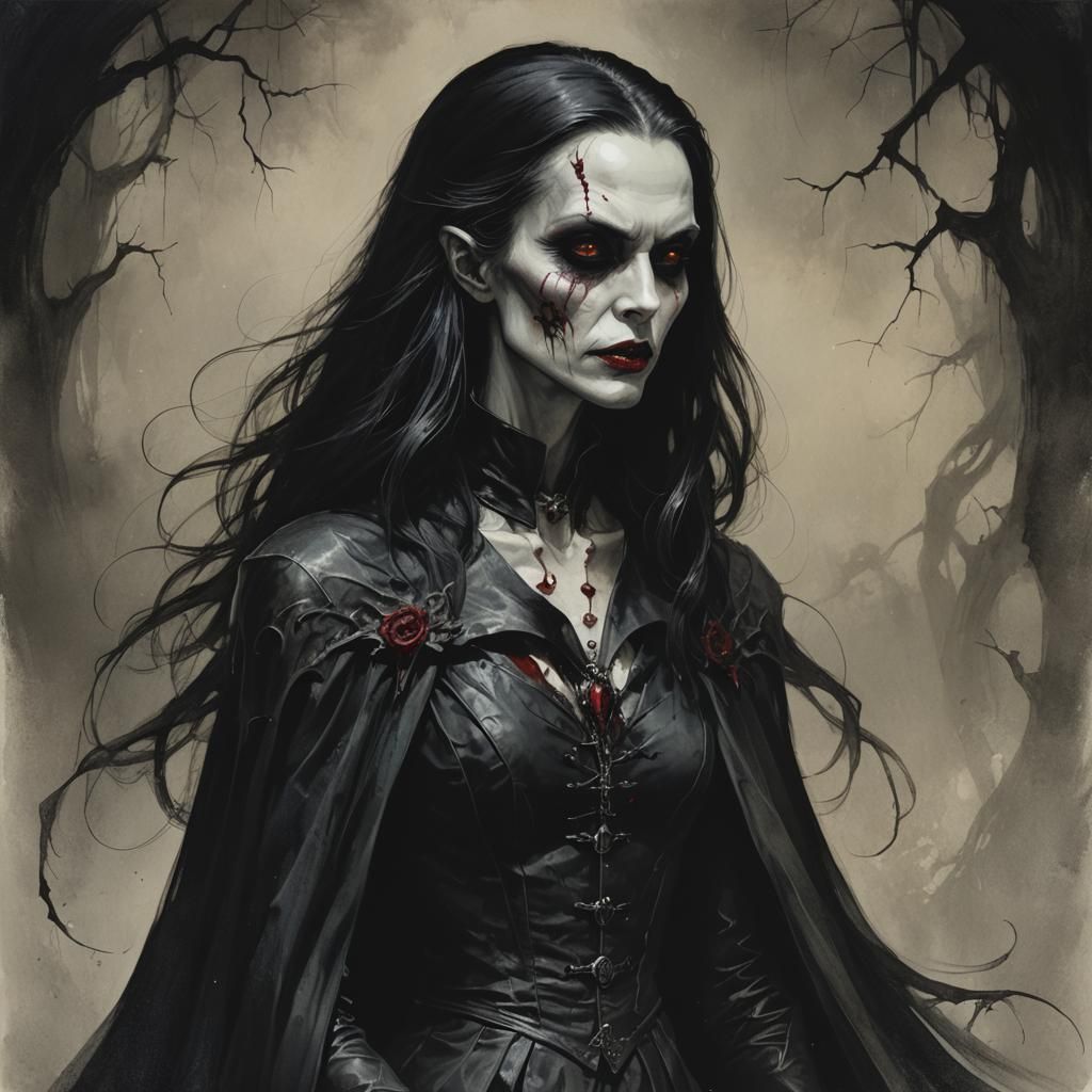 Grimdark Vampire Portrait in Horror Art Style