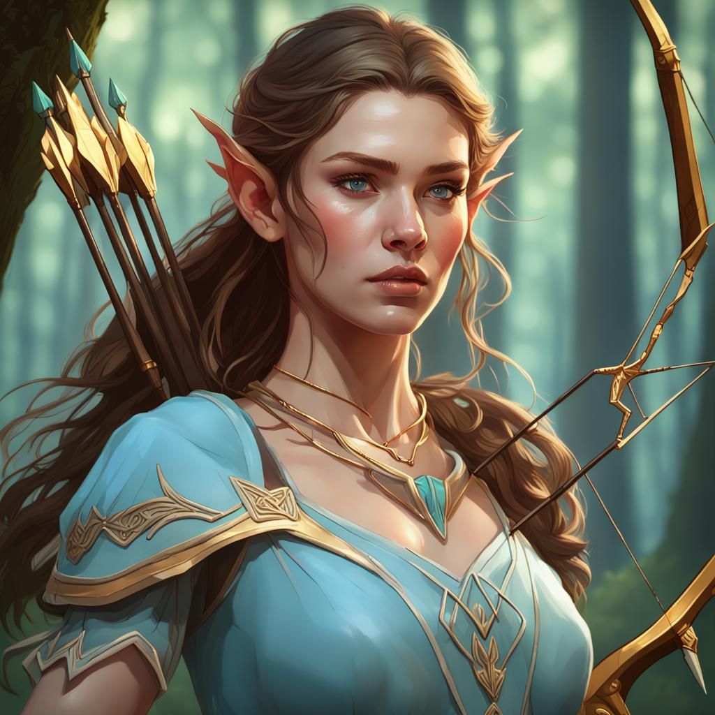 Forest Elf Archer Portrait in Art Nouveau Style
