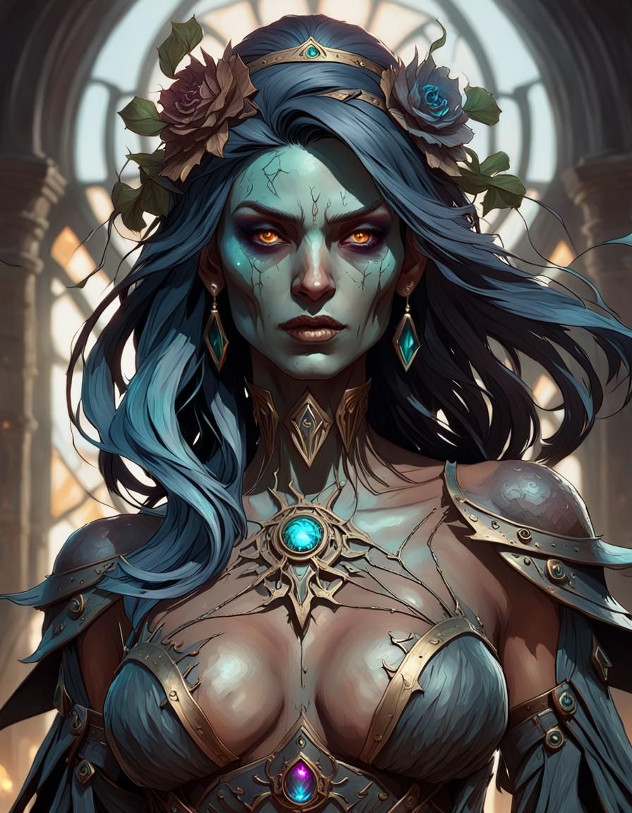 Female Necromancer Portrait in Hyperdetailed Digital Art