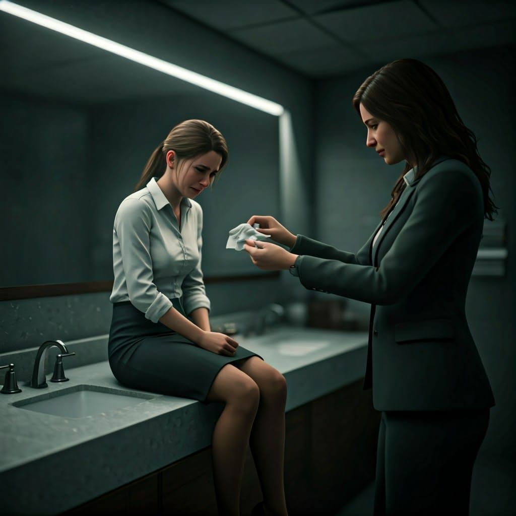 Emotional Office Scene in Photorealistic Style