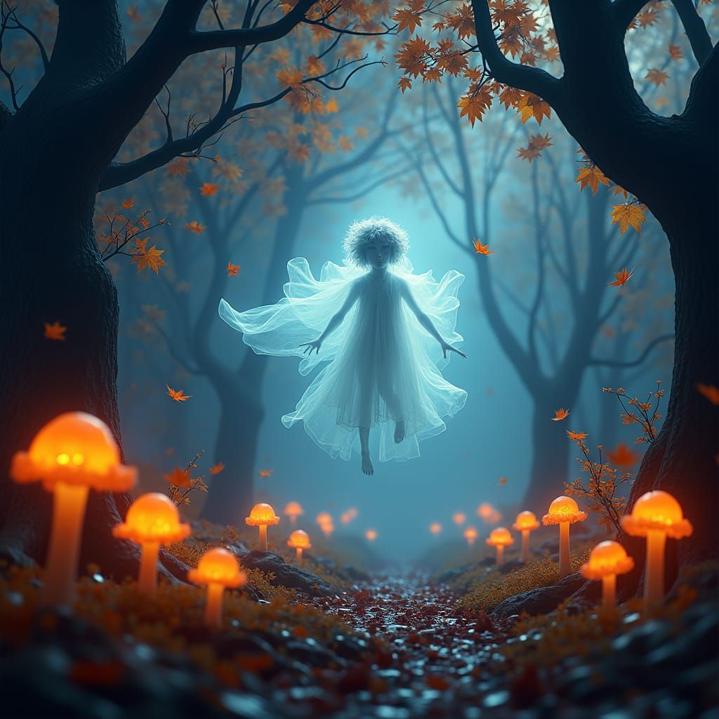 Ethereal Boy Ghost in Autumn Twilight: Fantasy Art