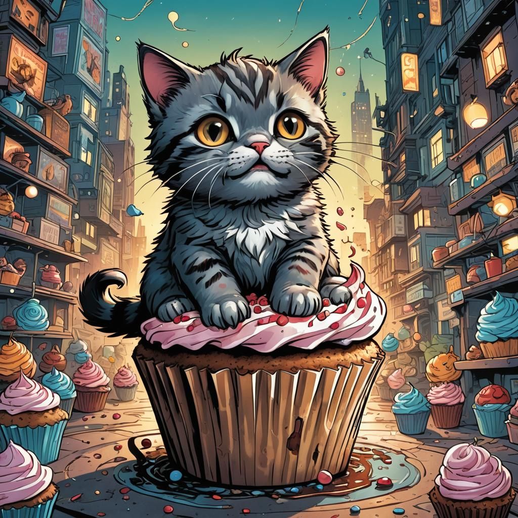 Cupcake Riding a Cat: Comic Book Art
