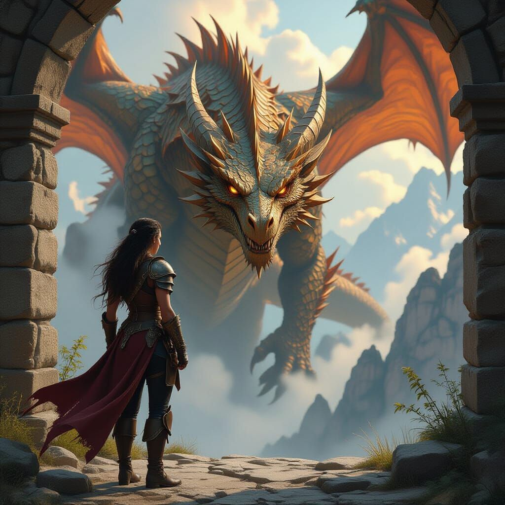 Dragon Shifter Guardian in a Dramatic Fantasy Landscape