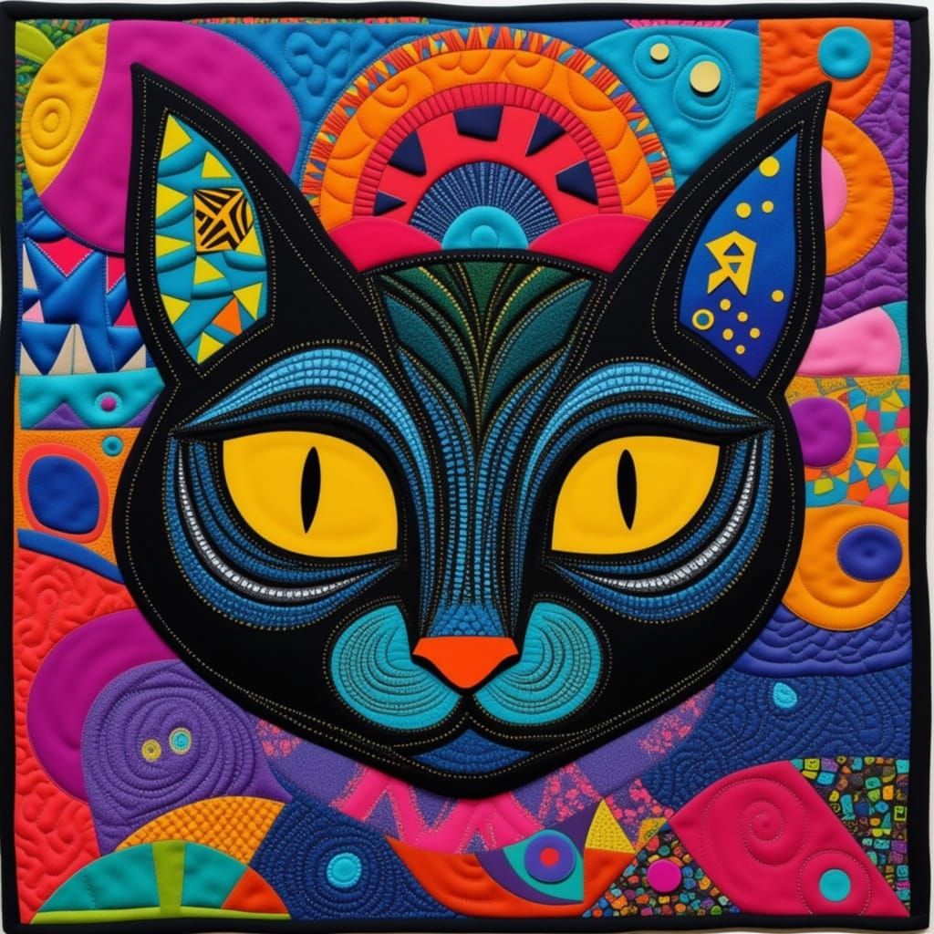 Cat in Colorful Felt Quilt Design