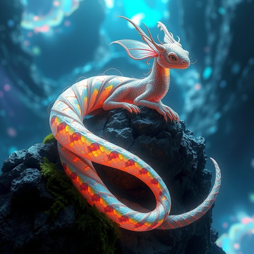 Luminescent Serpentine Creature in Prismatic Aura