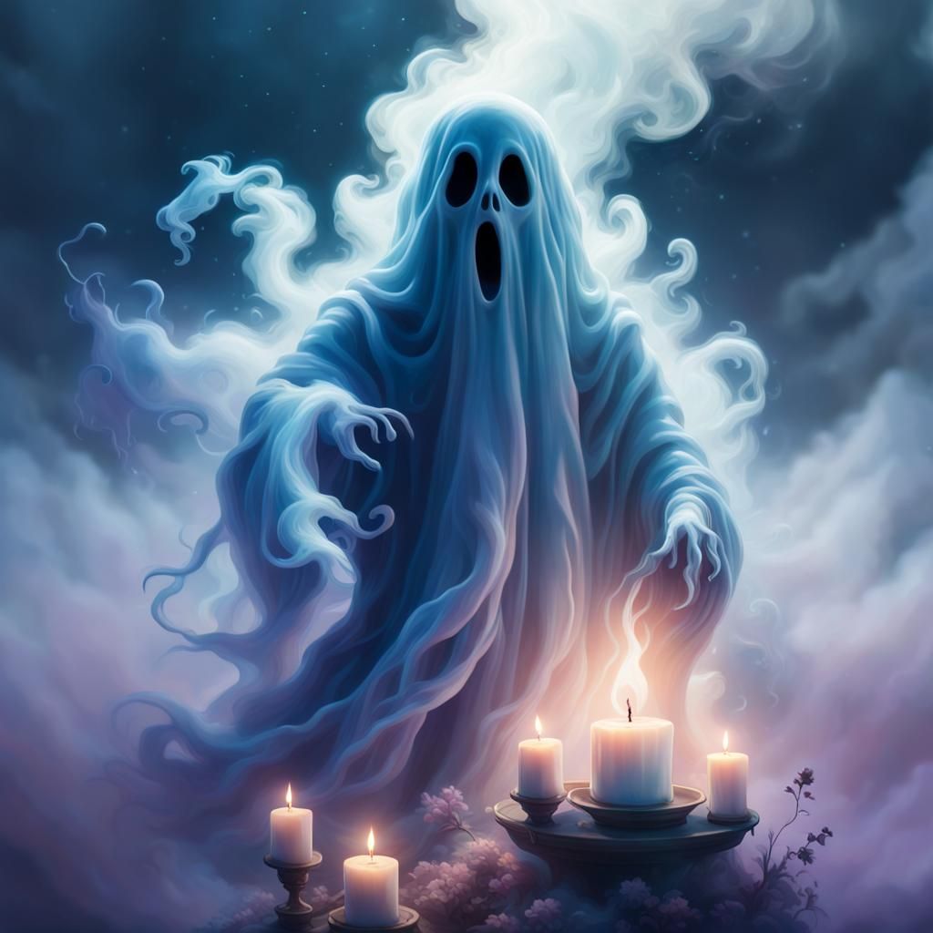 Ethereal Smoke Ghost in Moonlight, Digital Art