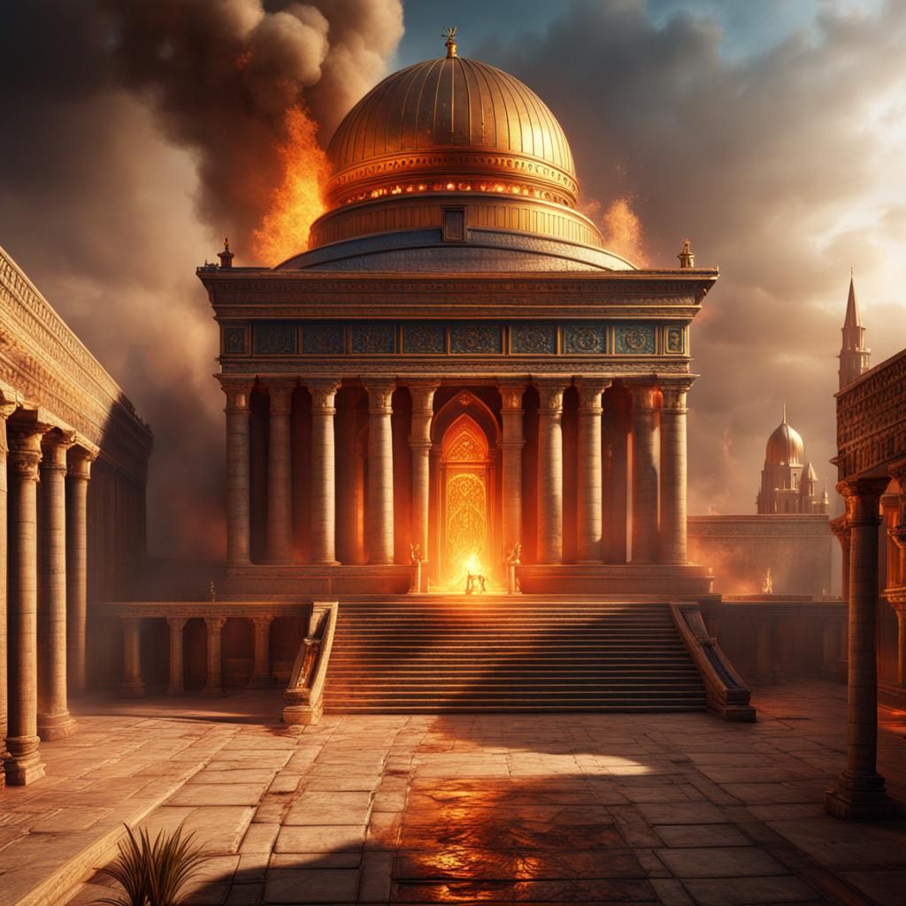 Burning Temple of Solomon: Detailed Matte Painting