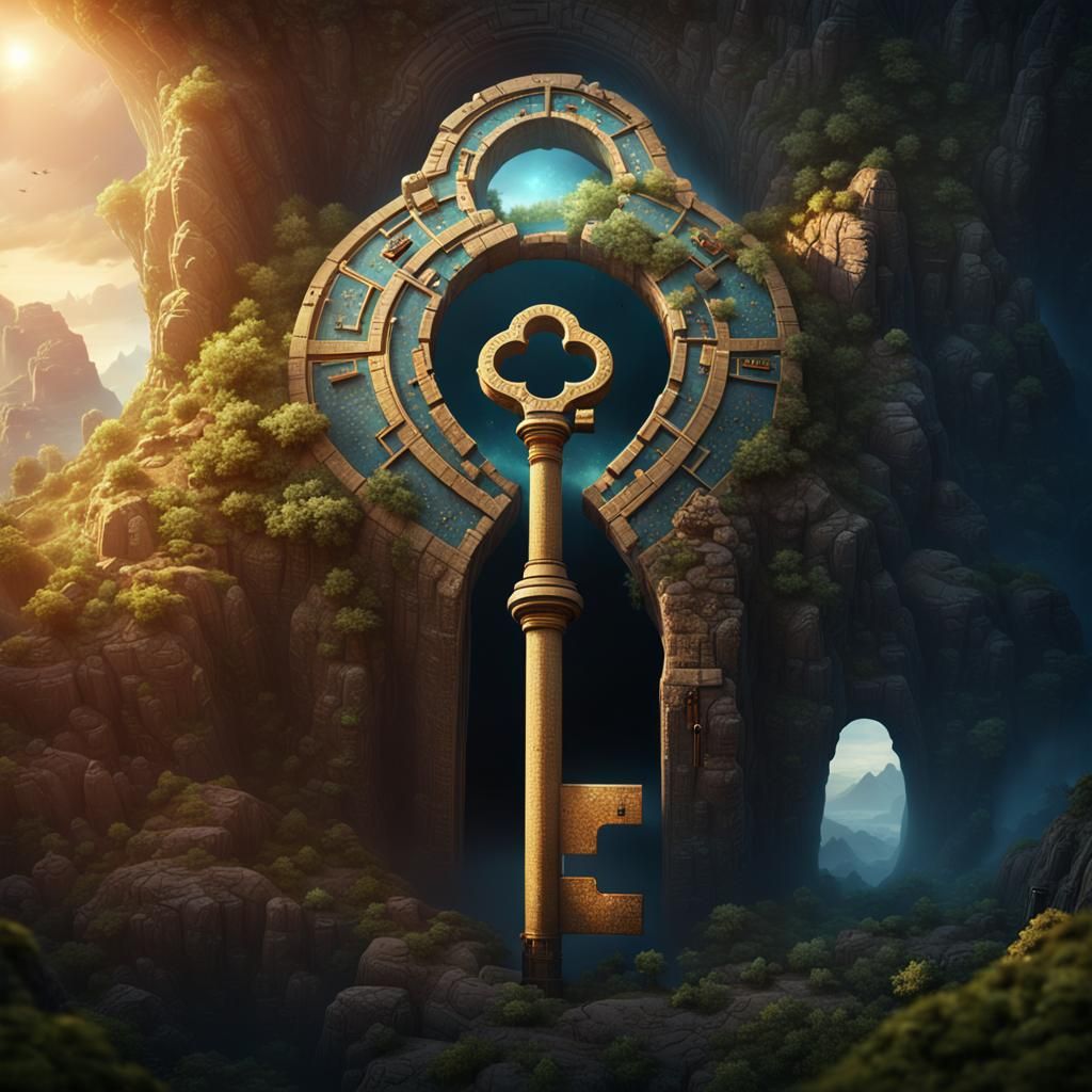 Giant Key Over Keyhole Tomb: Fantasy Concept Art